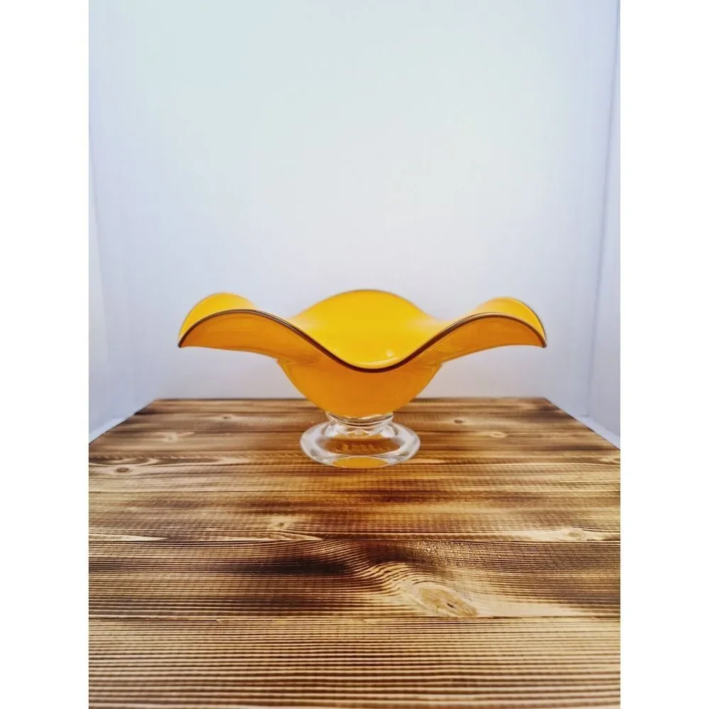 Vintage Teleflora Gift Beautiful Orange Flower / Candy Glass Bowl Pedestal Base